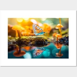 Butterfly Mushroom Nature Serene Calm Posters and Art